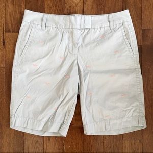 J.Crew Women’s Embroidered Pink Whale Critter Blue Bermuda Chino Shorts Size 6